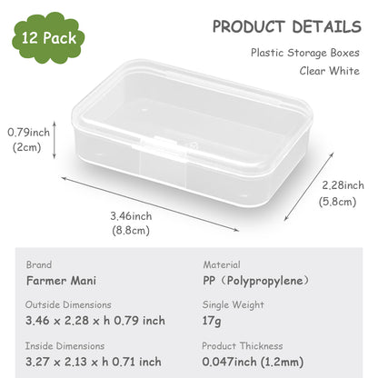 12Pcs Rectangular Mini Plastic Storage Containers (3.46 x 2.28 x 0.79 inch)