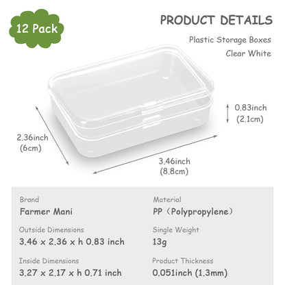 Rectangular Clear Plastic Box Containers (3.46" x 2.36" x 0.83 inch), 12 Pack