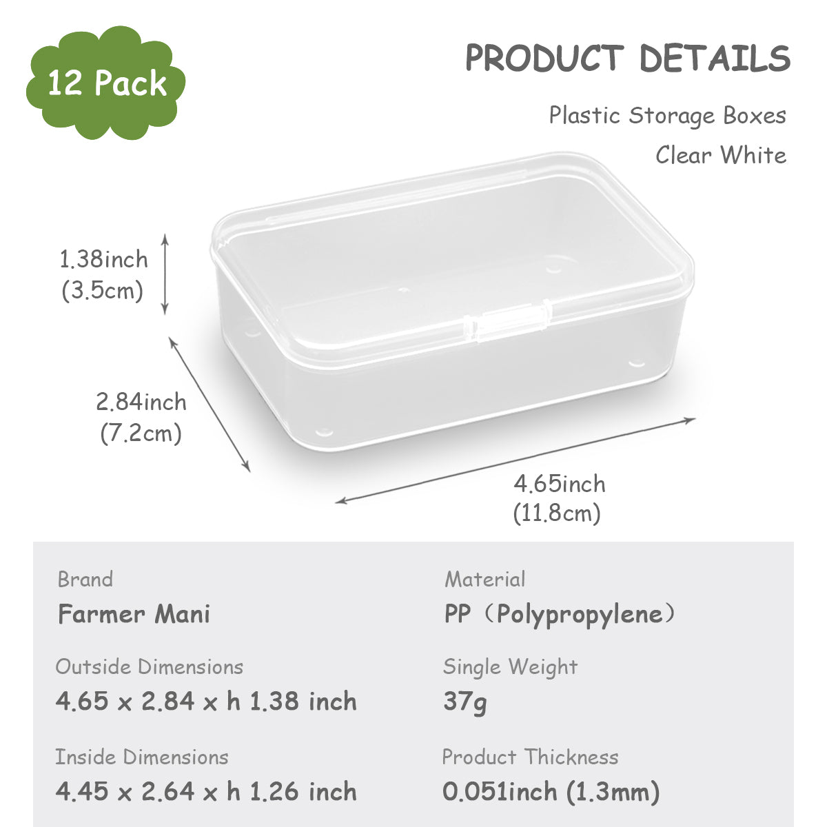 12 pcs Clear Plastic Box Containers (4.65" x 2.84" x 1.38 inch)