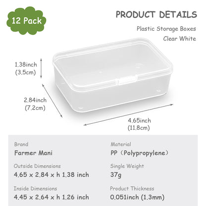12 pcs Clear Plastic Box Containers (4.65" x 2.84" x 1.38 inch)