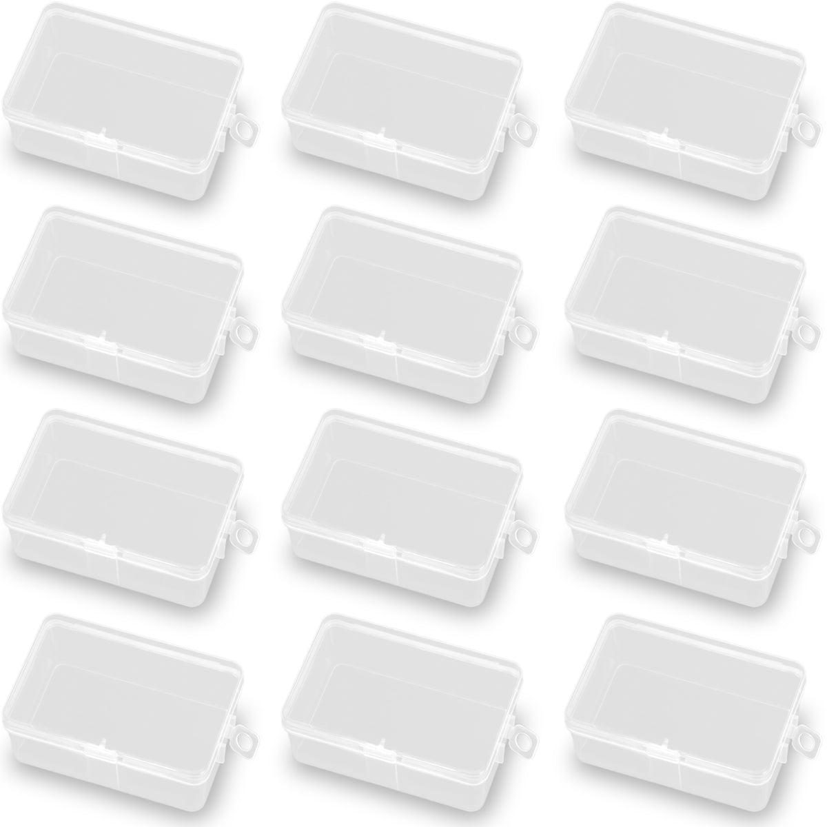 12 Pack Rectangle Plastic Clear Storage Containers Box (3.23 x 2.09 x 1.3 Inch)