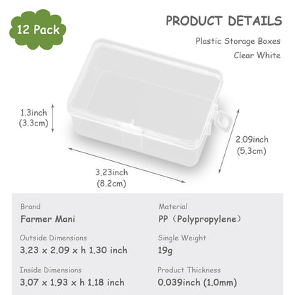 12 Pack Rectangle Plastic Clear Storage Containers Box (3.23 x 2.09 x 1.3 Inch)