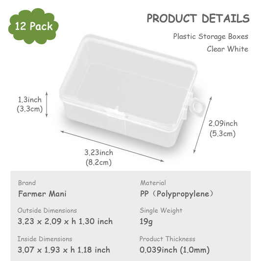 12 Pack Rectangle Plastic Clear Storage Containers Box (3.23 x 2.09 x 1.3 Inch)