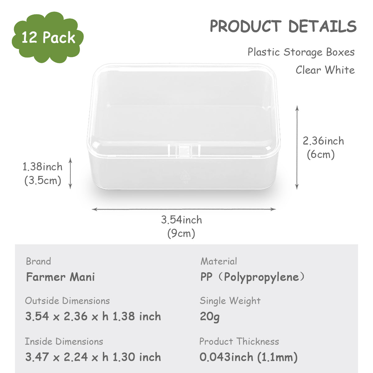 12 Pack Rectangular Clear Plastic Organizer Storage (3.54 x 2.36 x 1.38 inch)