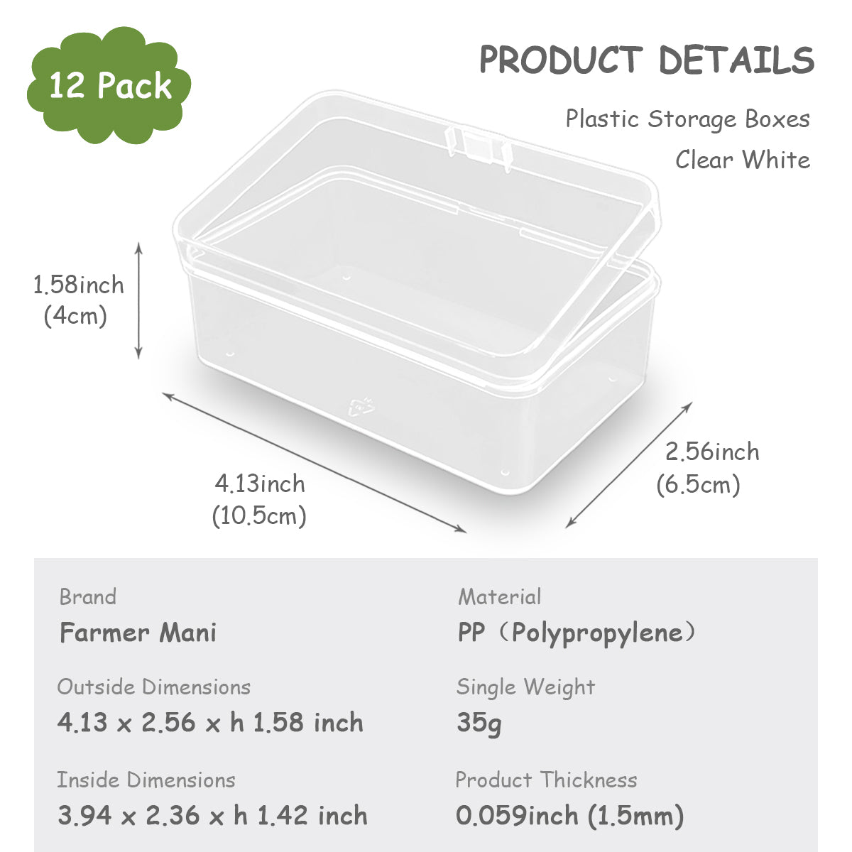12 Pieces Clear Plastic Beads Storage Containers Box (4.13 x 2.56 x 1.58 Inch)