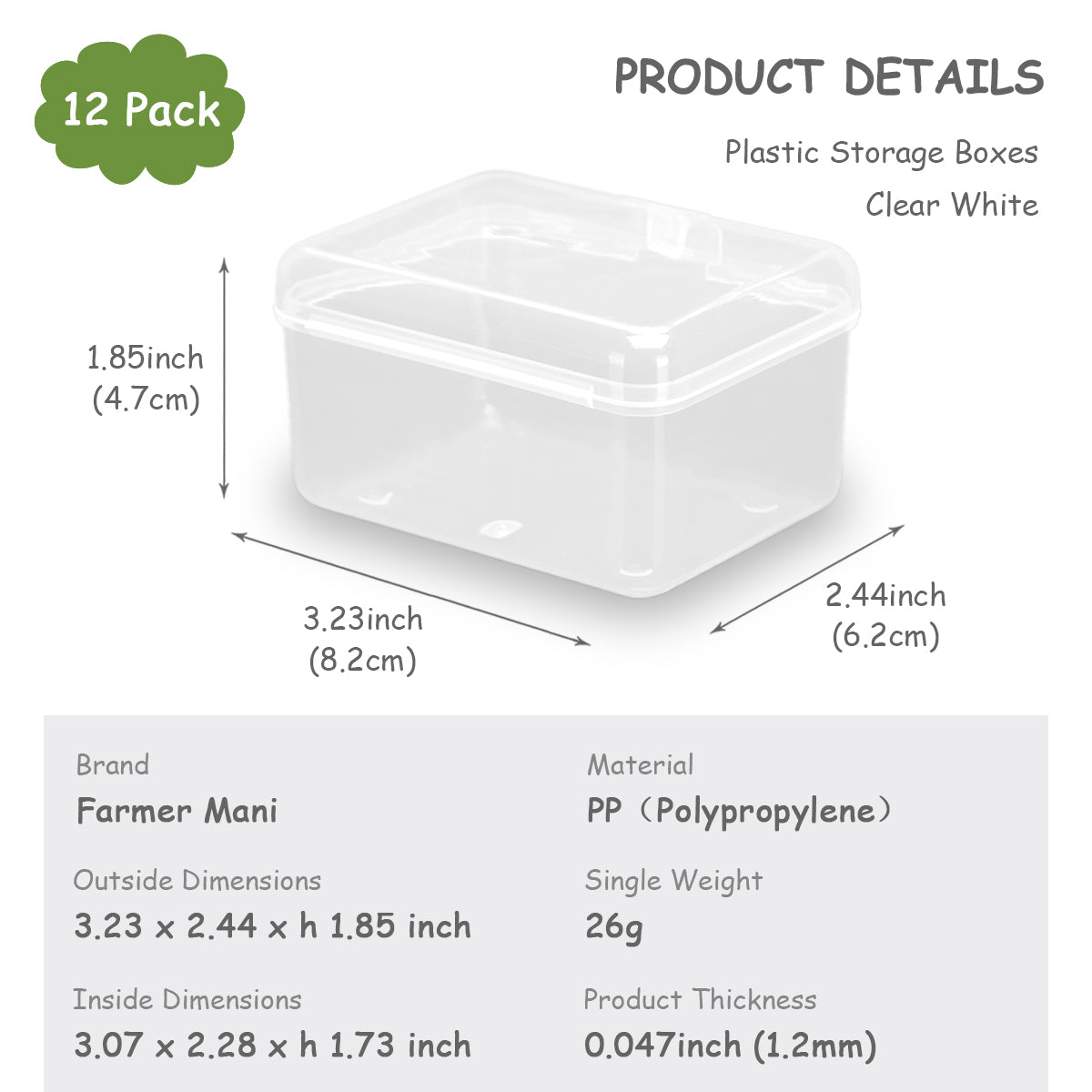 12 Pack Rectangular Clear Plastic Storage Containers (3.23 x 2.44 x 1.85 Inch)