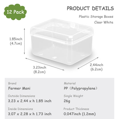 12 Pack Rectangular Clear Plastic Storage Containers (3.23 x 2.44 x 1.85 Inch)