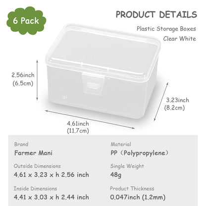6 Pack Clear Plastic Beads Storage Containers Box (4.61 x 3.23 x 2.56 inch)
