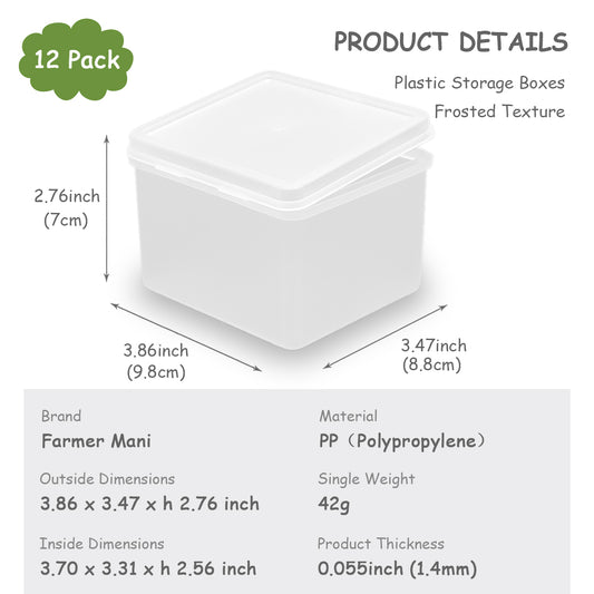 12 Pieces Rectangular Clear Plastic Organizer Storage Box Containers (3.86 x 3.47 x 2.76 Inch)