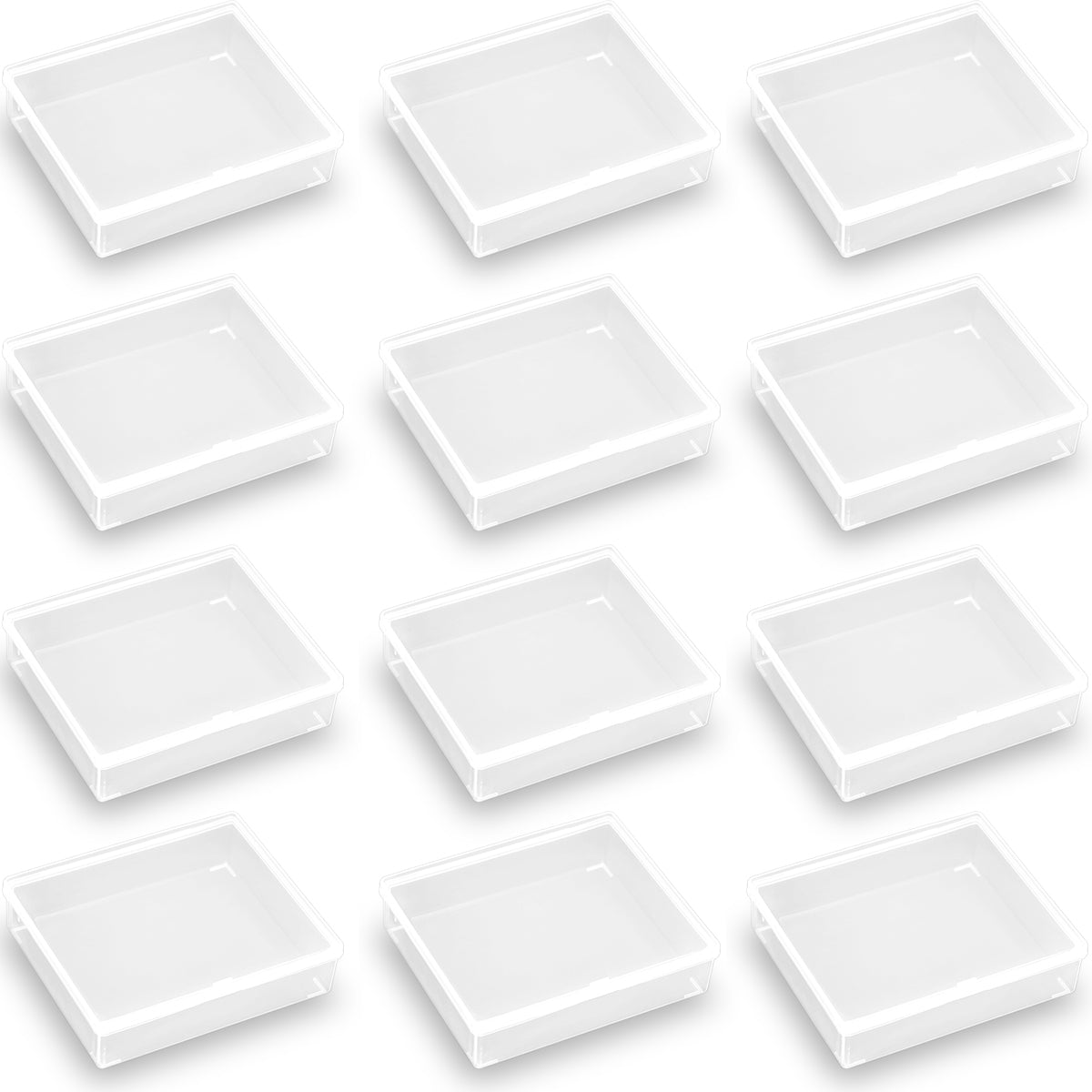 12 Pack Rectangular Clear Plastic Organizer Storage Box Containers (3.98 x 3.35 x 1.06 Inch)