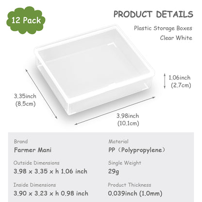 12 Pack Rectangular Clear Plastic Organizer Storage Box Containers (3.98 x 3.35 x 1.06 Inch)