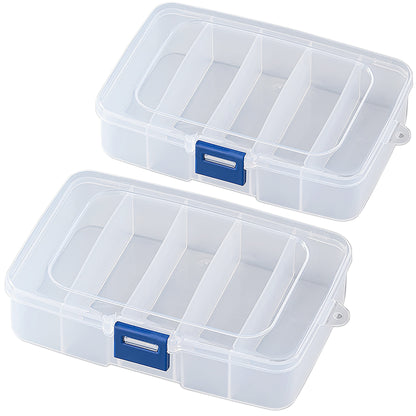 2 Pack Transparent Plastic Bead Organizers (5 Grids)