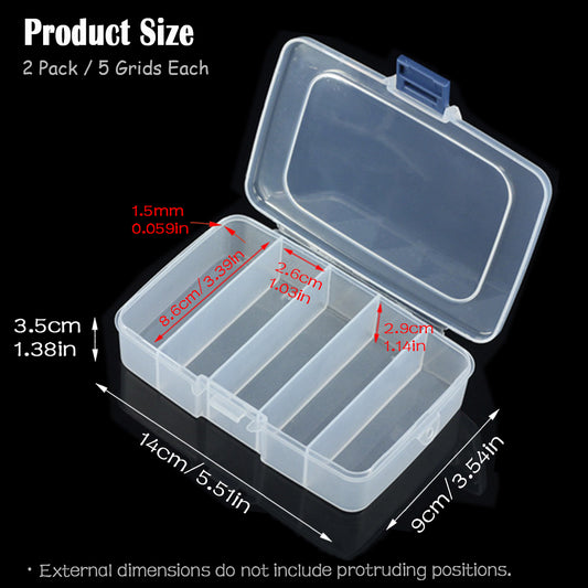 2 Pack Clear Plastic Divider Box (5 Girds) - 5.51 x 3.54 x 1.38 inches