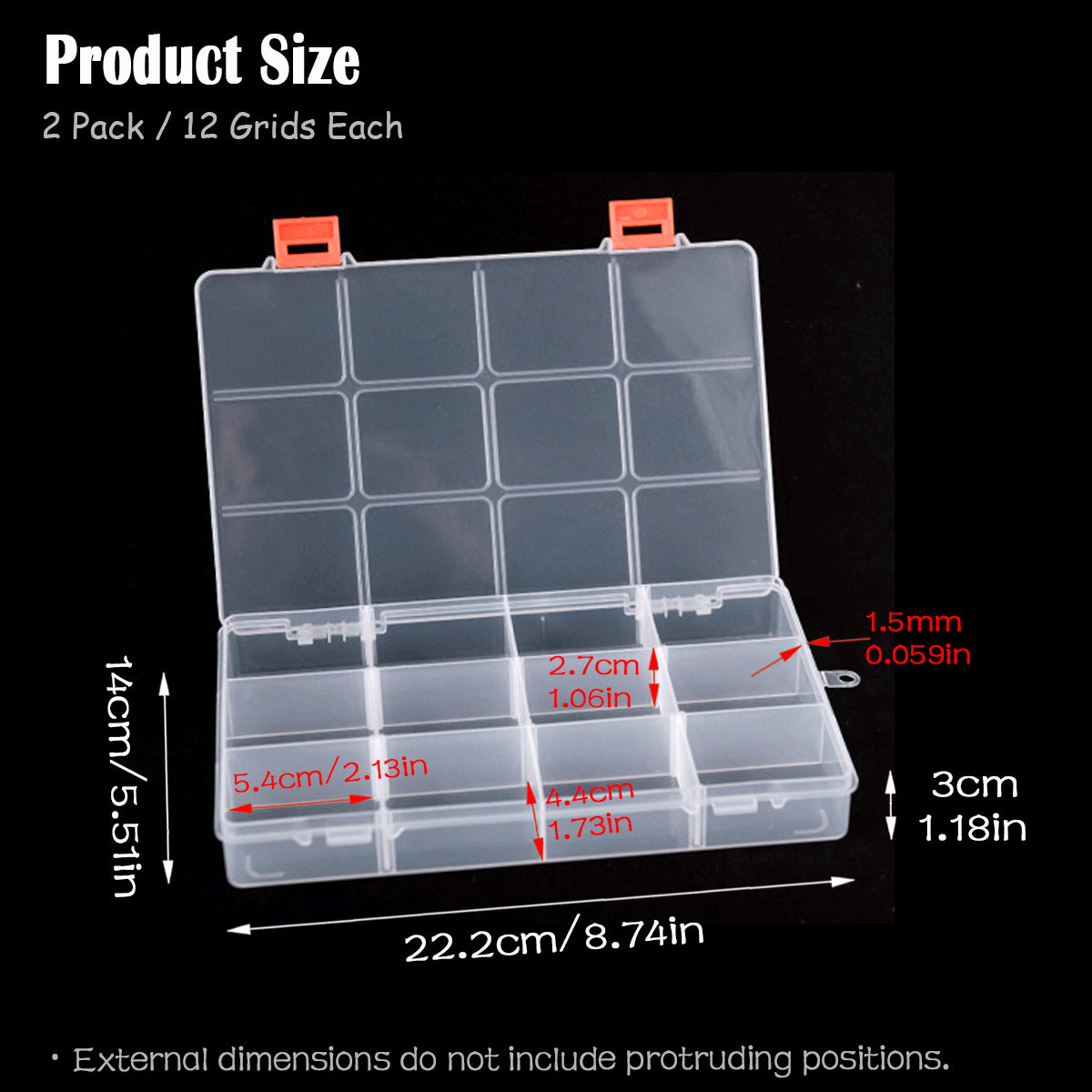 Clear Bead Storage Containers with Adjustable Dividers  (12 Grids-2 Pack)