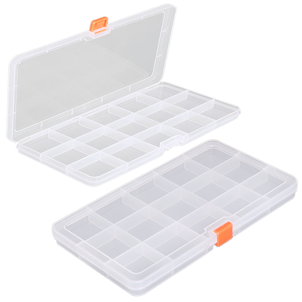2 Pack Clear Plastic Divided Storage Case (15 Girds)