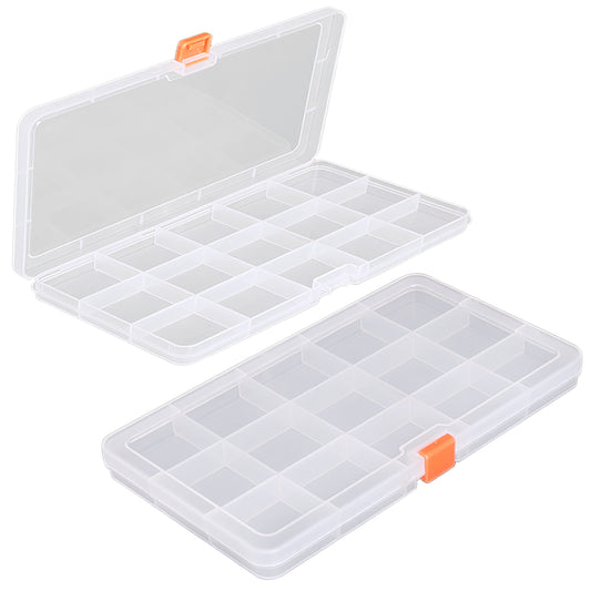 2 Pack Clear Plastic Divided Storage Case (15 Girds)