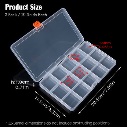 2 Pack Clear Plastic Divided Storage Case (15 Girds)
