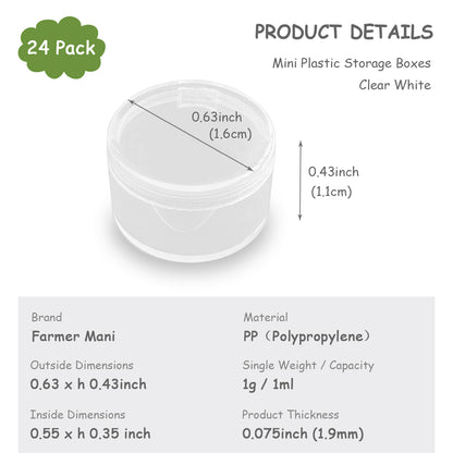 24 Pack Small Round Plastic Containers (0.55 x 0.35 Inch) -0.034 oz