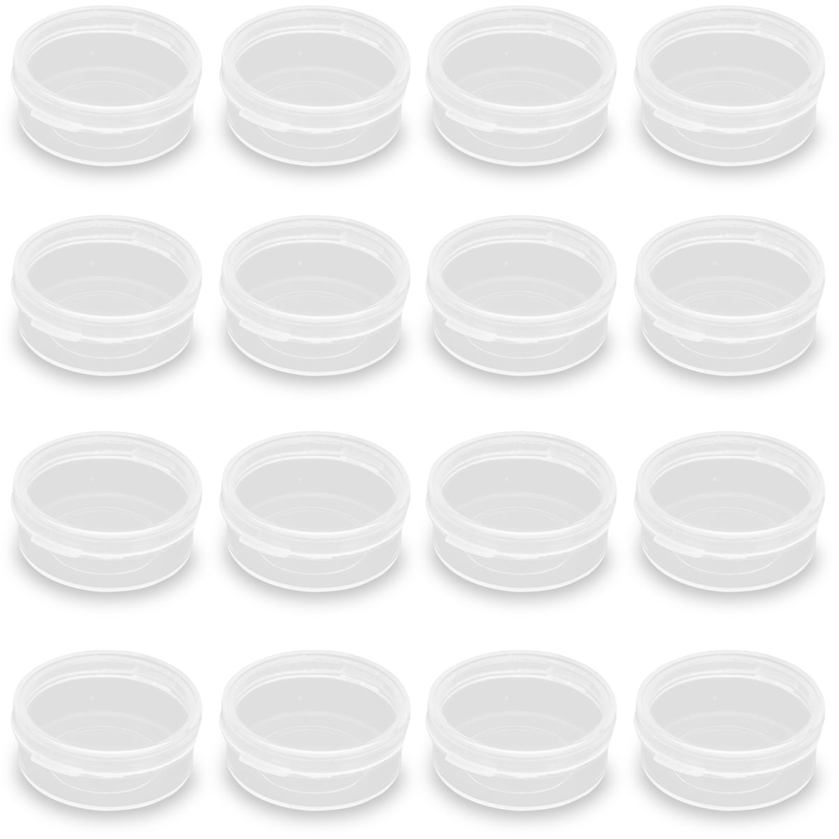 0.034 oz Mini Clear Plastic Round Storage Jars (24 Pack)