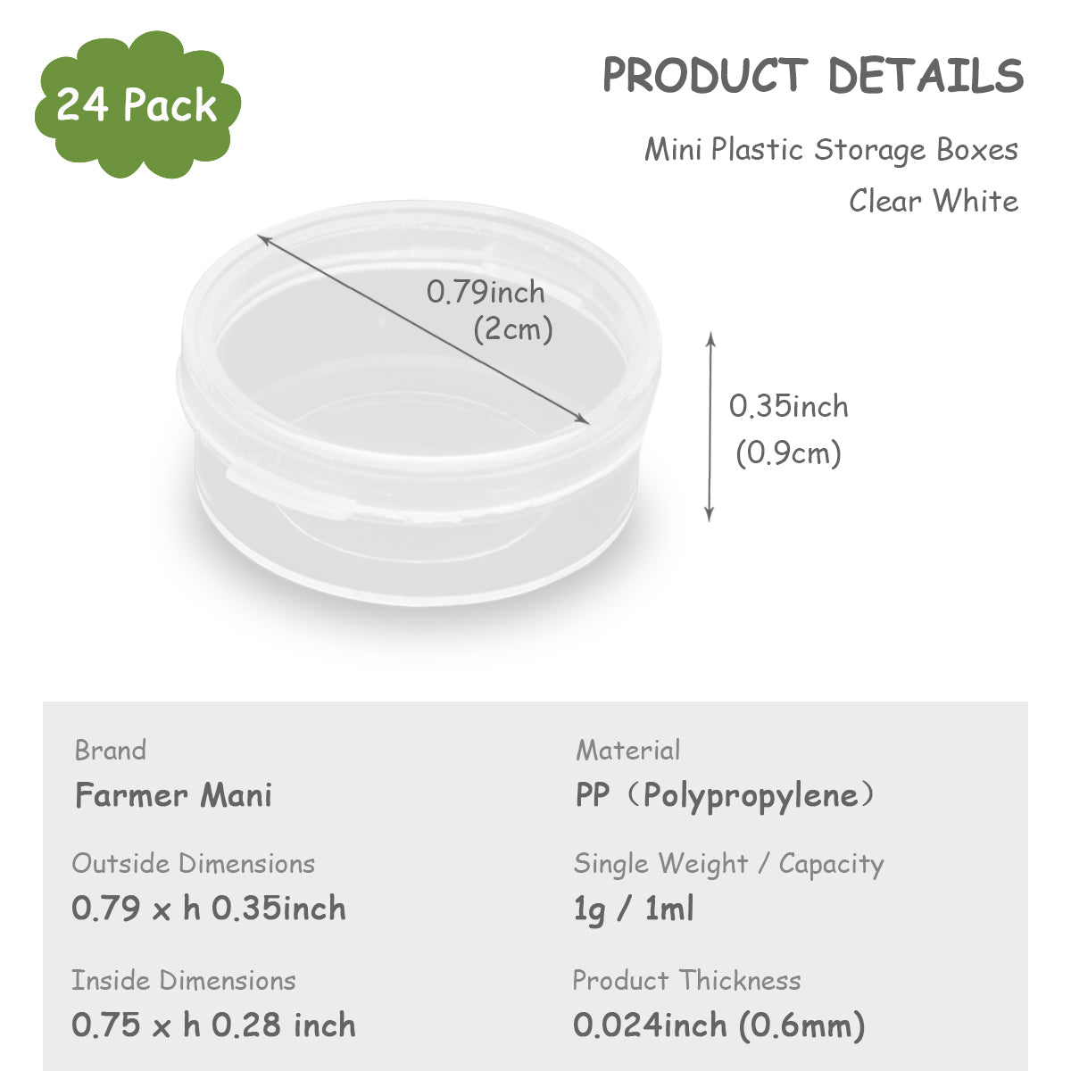 0.034 oz Mini Clear Plastic Round Storage Jars (24 Pack)