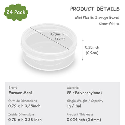 0.034 oz Mini Clear Plastic Round Storage Jars (24 Pack)