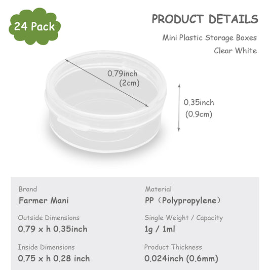 0.034 oz Mini Clear Plastic Round Storage Jars (24 Pack)