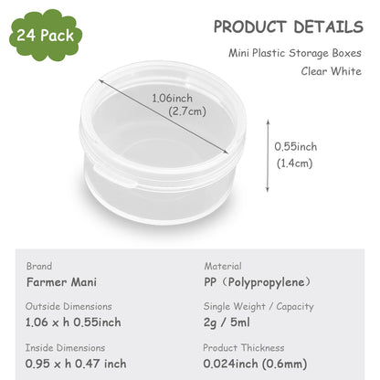 24 Pack 0.17 oz Round Plastic Containers-(D1.06 x H0.55 inch)