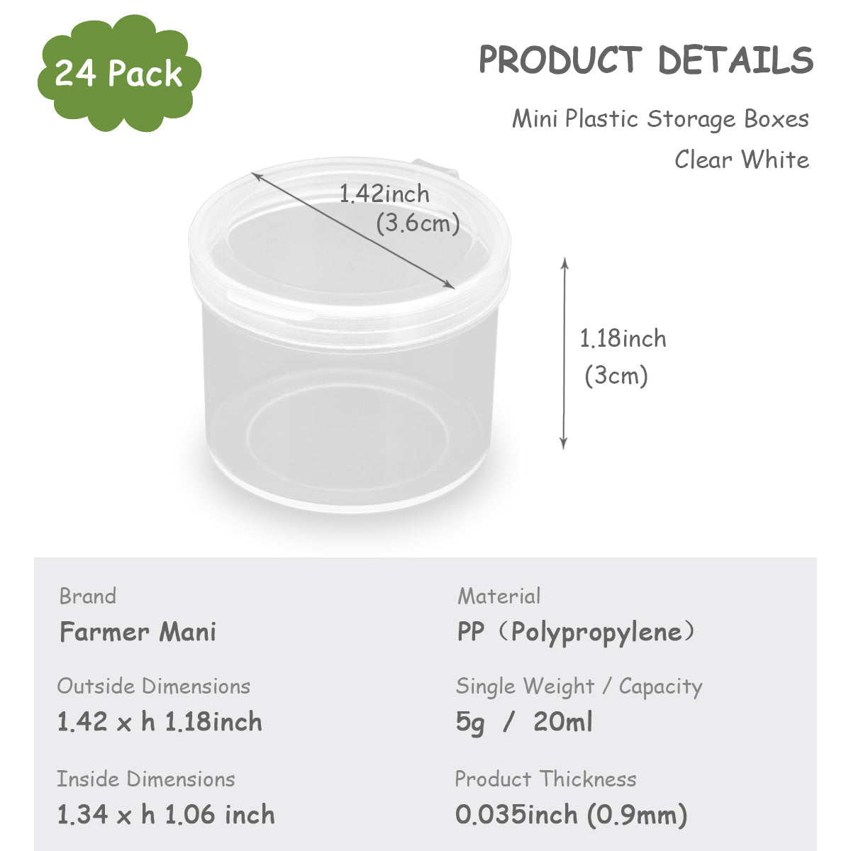 24 PCS Clear Round Plastic Organizer Box (1.42 x 1.18 inch)-0.67 oz