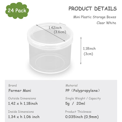 24 PCS Clear Round Plastic Organizer Box (1.42 x 1.18 inch)-0.67 oz