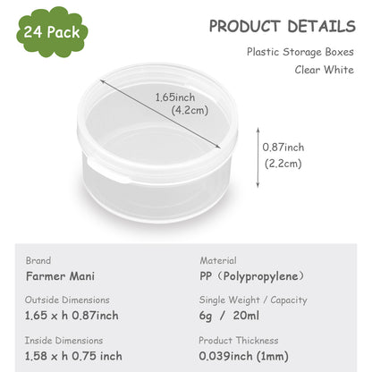 24 Pack Clear Plastic Round Storage Jars (0.67 oz)-D1.65 x H0.87 Inch