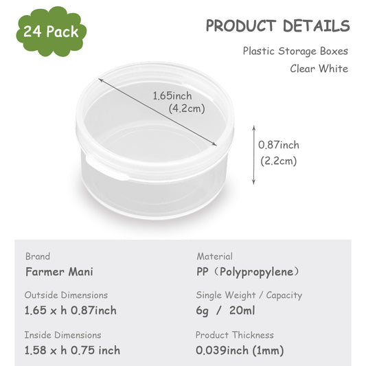24 Pack Clear Plastic Round Storage Jars (0.67 oz)-D1.65 x H0.87 Inch