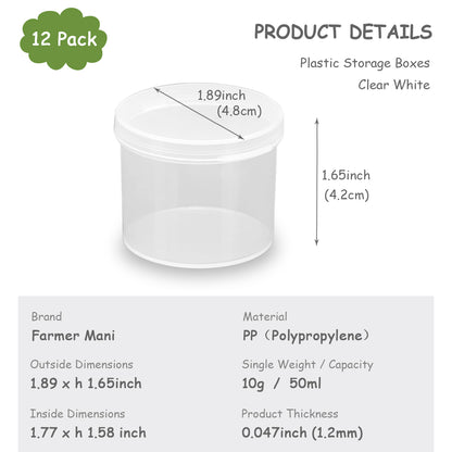 12 pcs Small Round Plastic Containers D1.89 x H1.65 Inch-1.7 oz
