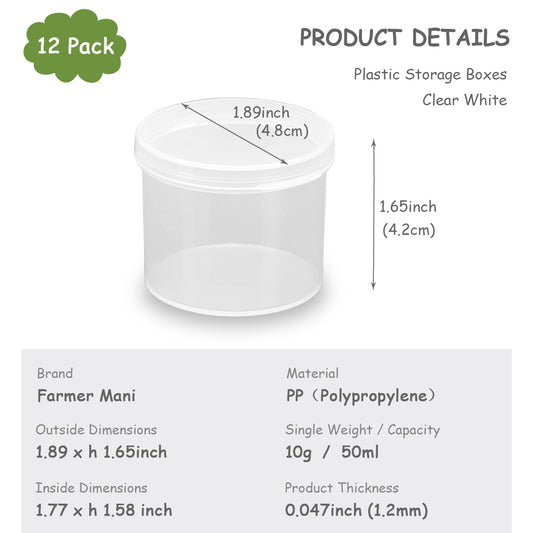 12 pcs Small Round Plastic Containers D1.89 x H1.65 Inch-1.7 oz