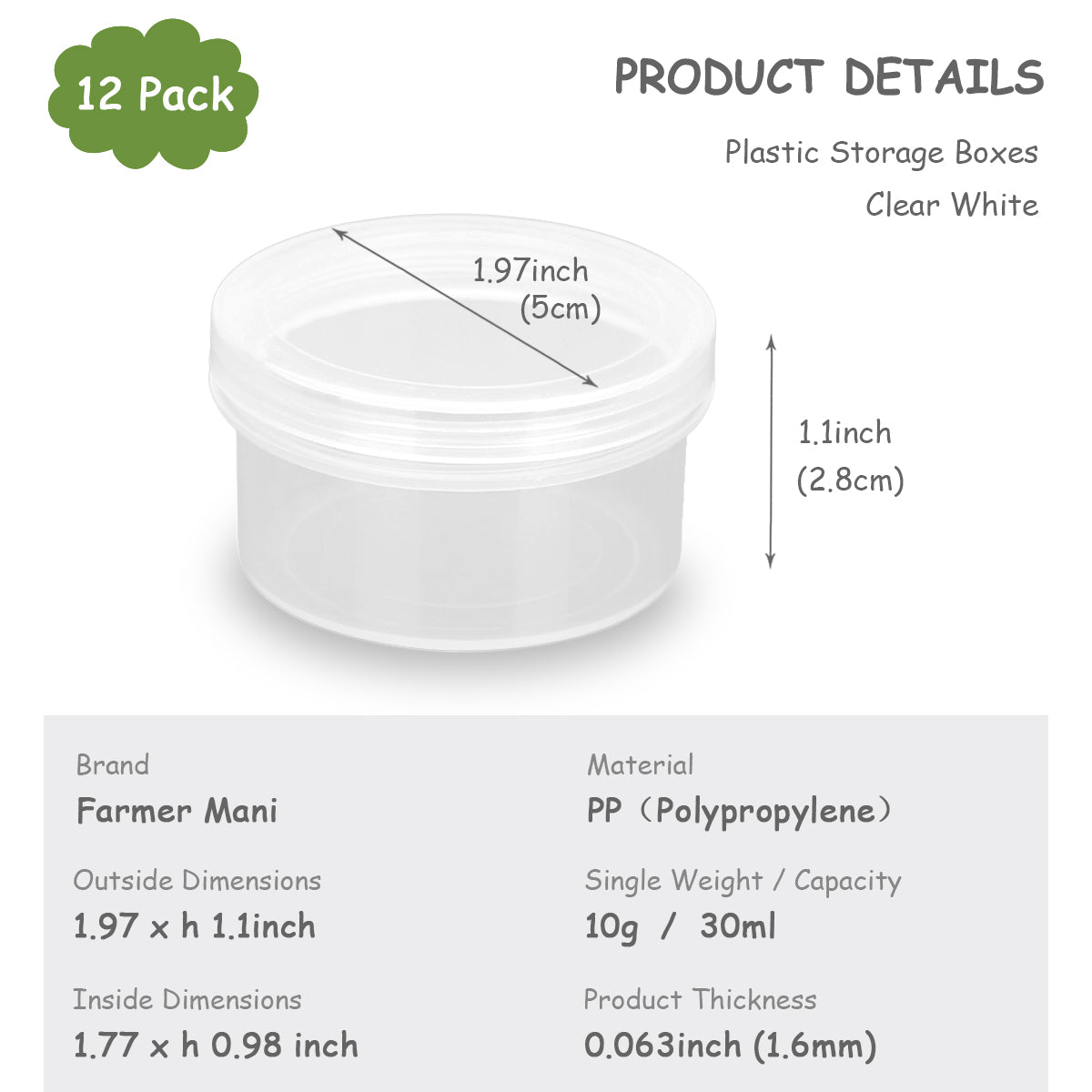 12 Pack 1.01 oz Round Plastic Containers