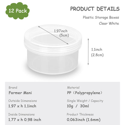 12 Pack 1.01 oz Round Plastic Containers