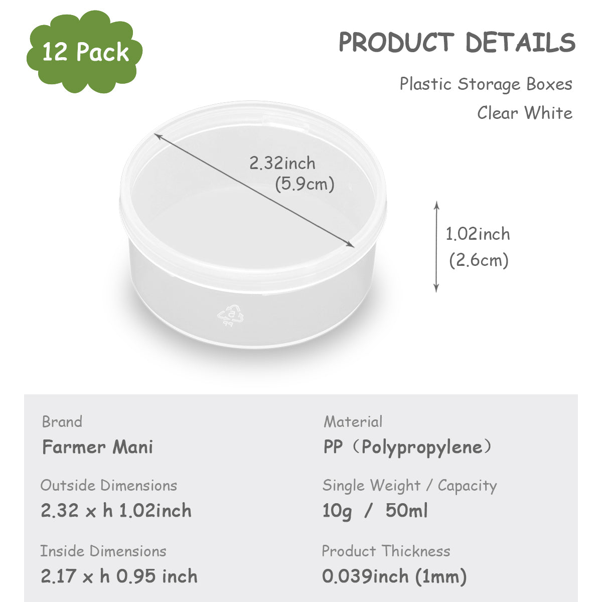12 Pcs Clear Plastic Round Storage Jars, 1.7 oz D/2.32 x H/1.02 Inch