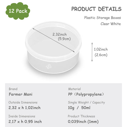 12 Pcs Clear Plastic Round Storage Jars, 1.7 oz D/2.32 x H/1.02 Inch