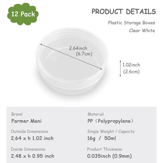 12 Pack 1.69 oz Clear Storage Box Round Organizer