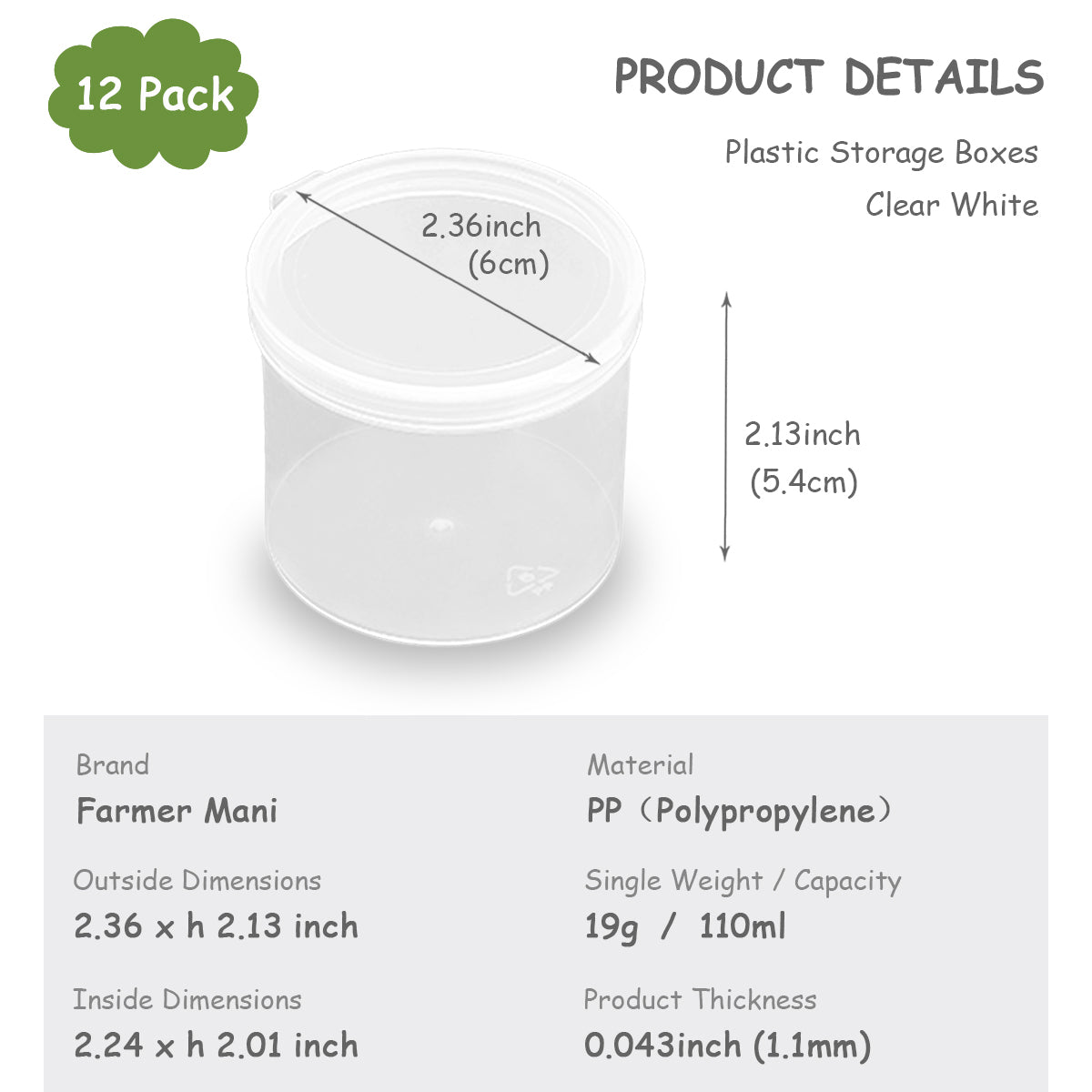12 Pcs Clear Round Plastic Storage Containers Jar-3.72 oz