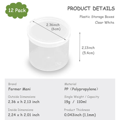 12 Pcs Clear Round Plastic Storage Containers Jar-3.72 oz