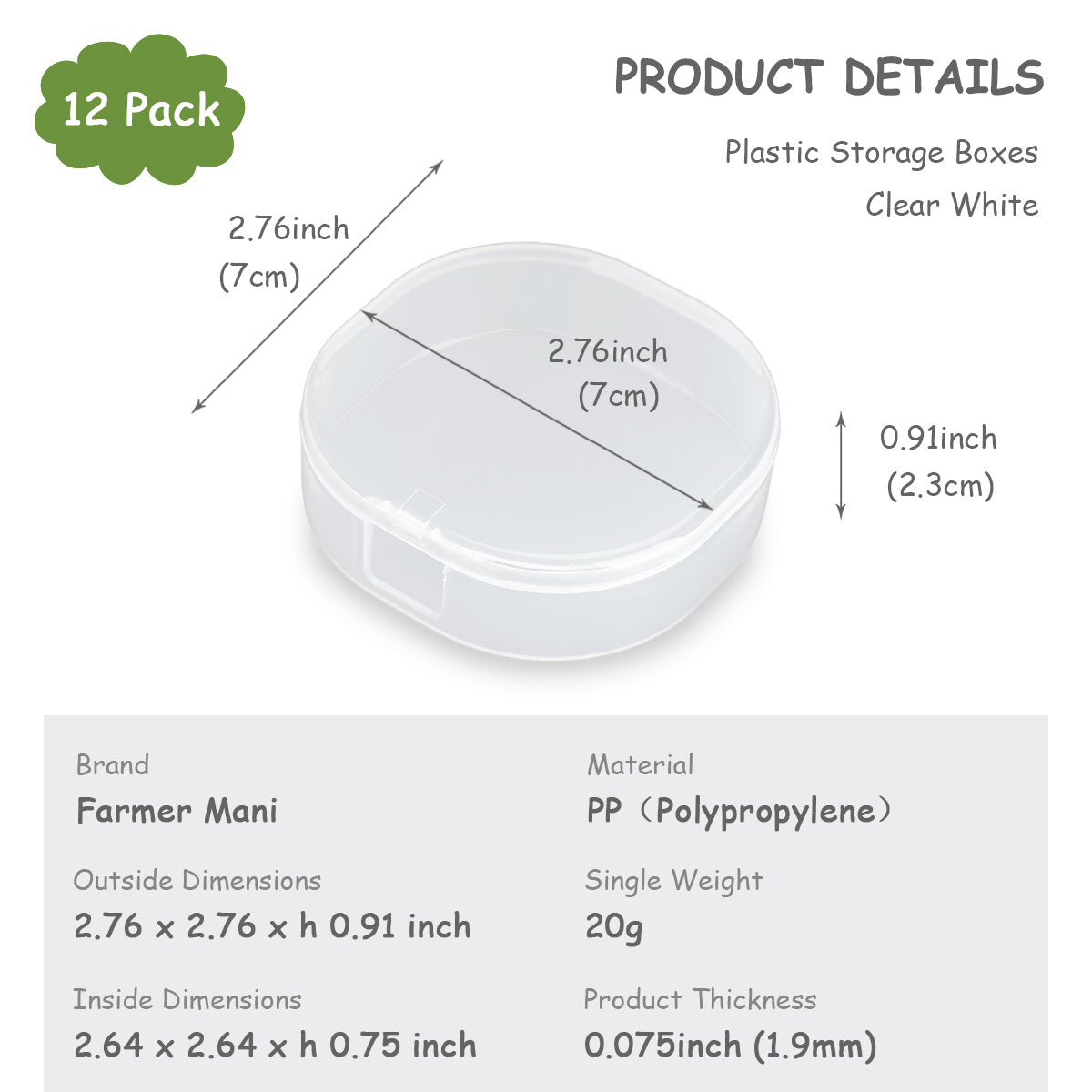 12 PACK 1.69 oz Empty Round Transparent Plastic Bead Jar (2.76 x H0.91 inch)
