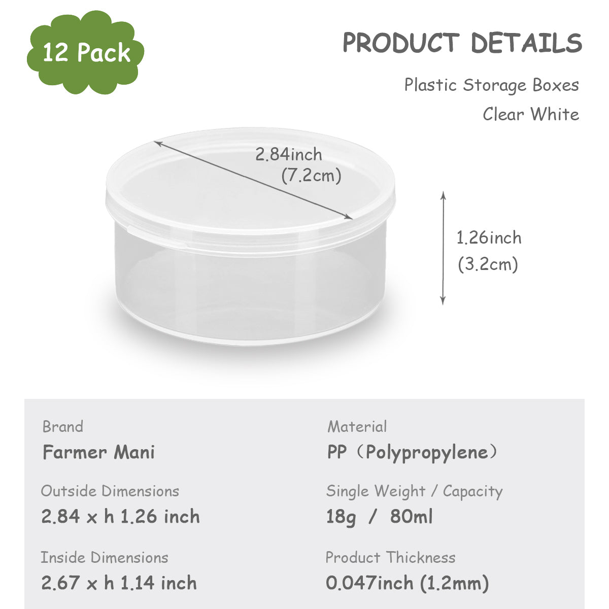 Clear Round Plastic Containers 2.7 oz - 12 PCS