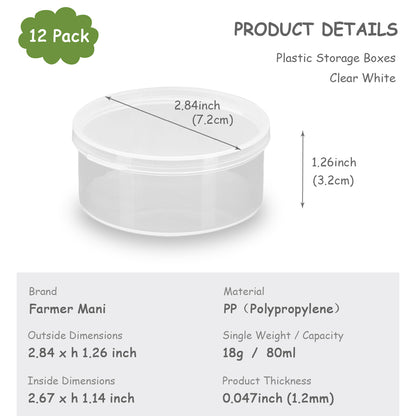 Clear Round Plastic Containers 2.7 oz - 12 PCS