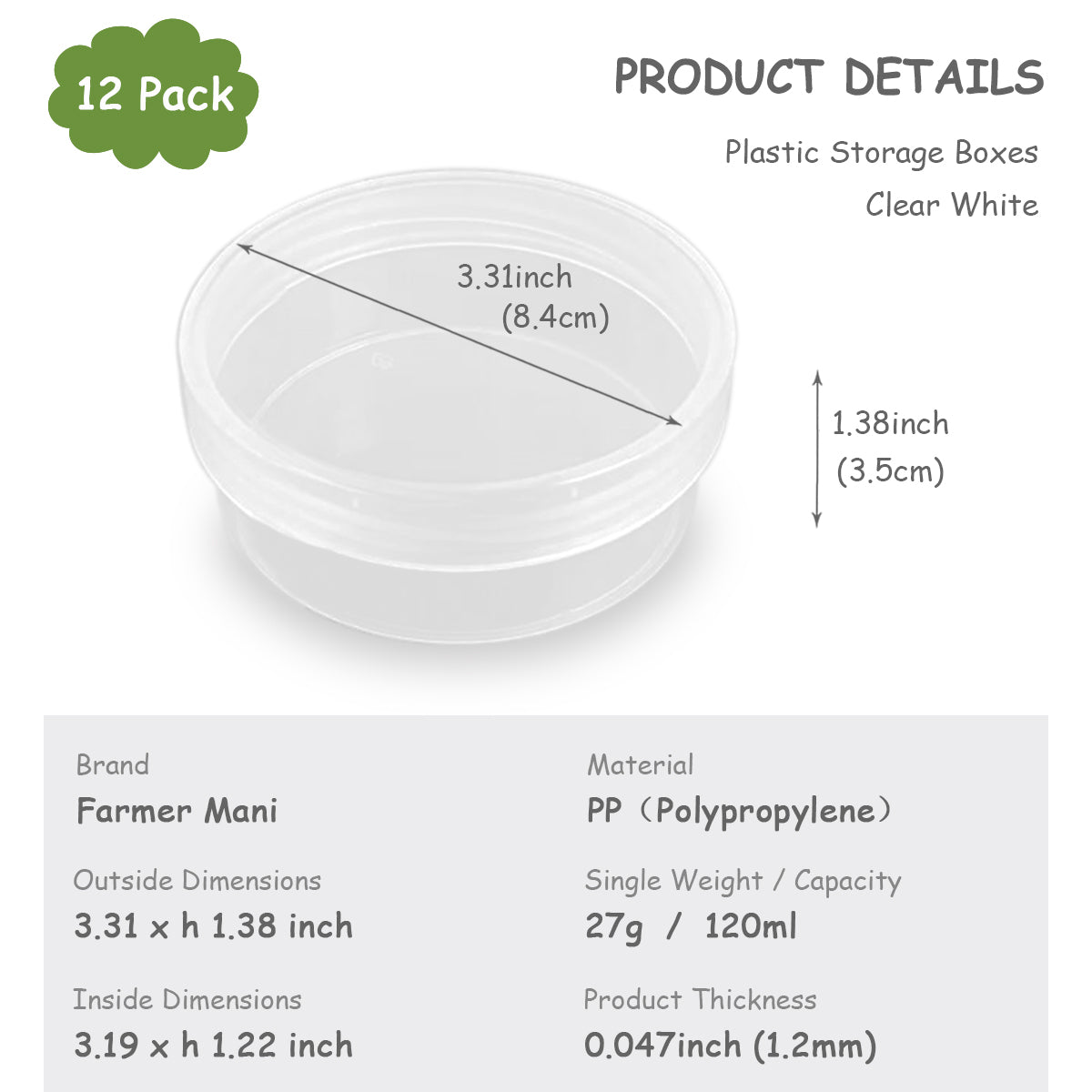 12 Pcs 4.05 oz Round Plastic Containers