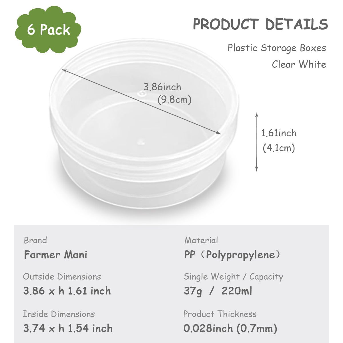 6 Pcs 7.44 oz Clear Plastic Round Storage Jars