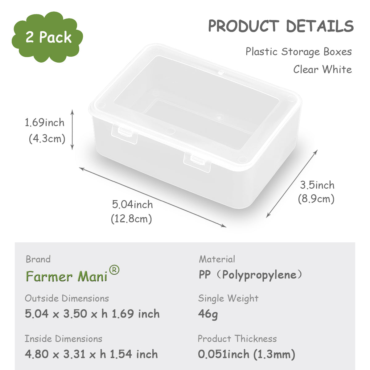 Clear Plastic Storage Containers Box with Lid (5.04x3.5x1.69 inch, 2 Pack)