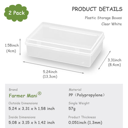 2 Pack Rectangular Clear Small Plastic Storage Containers Box 5.24x3.31x1.58 Inches