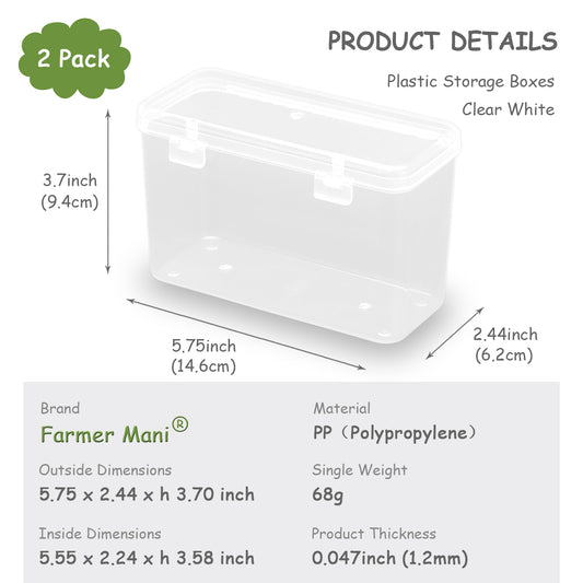 2 Packs Polypropylene Rectangle Storage Containers Box 5.75x2.44x3.7 Inches