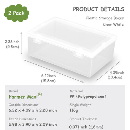 2 Pcs Rectangle Clear Plastic Beads Storage Containers Box (6.22x4.09x2.28inch)