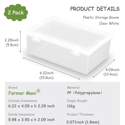 2 Pcs Rectangle Clear Plastic Beads Storage Containers Box (6.22x4.09x2.28inch)
